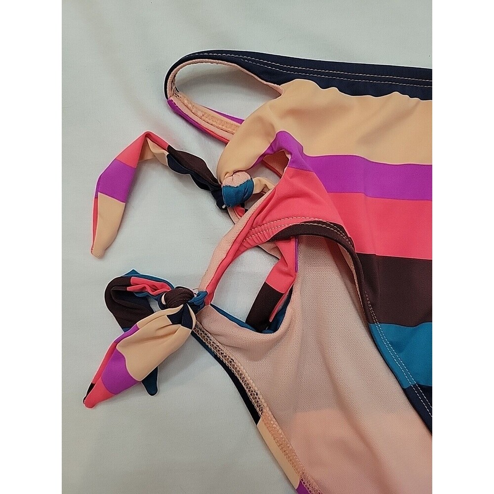 Gibson Latimer Teal Black Red Pink Swimsuit BOTTOMS Size Large Adjustable Ties - Picture 2 of 6